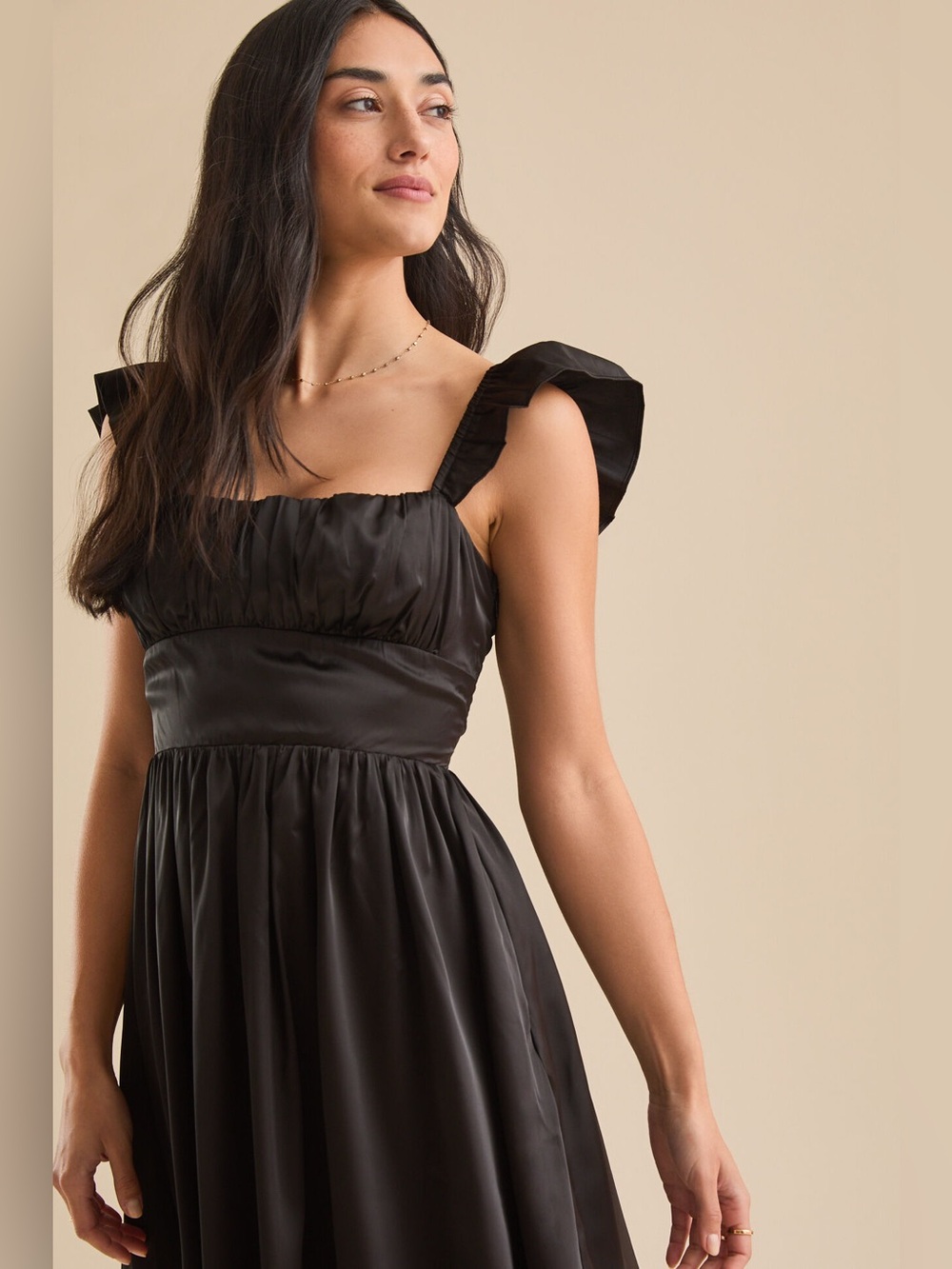 Altar’d State Black Satin Mini Dress Flutter Sleeve NWT Size Small